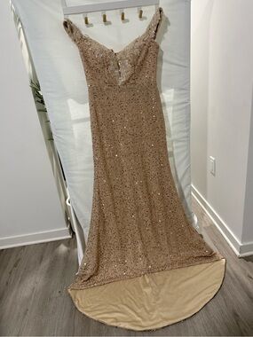 Sequin Embellished Nude Champagne Midi Dress